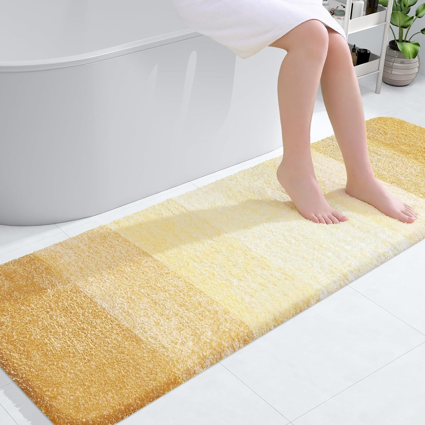 OLANLY Bathroom Runner Rug - Extra Soft Microfiber Mat, Quick Dry & Washable, 59x20, Light Yellow