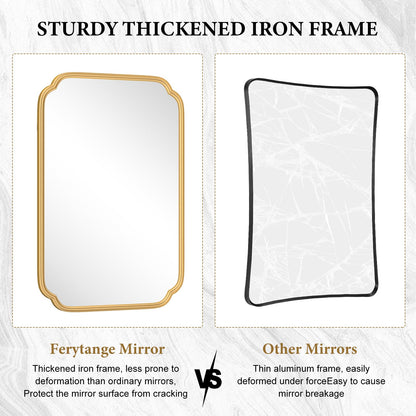 Ferytange 55X36 Inch Gold Metal Framed Bathroom Mirror for Wall, Large Rounded Rectangle Bathroom Vanity Mirror Farmhouse, Anti-Rust, Tempered Glass, Hangs Horizontally or Vertically