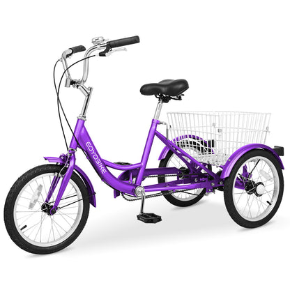 H&ZT Adult Tricycle, 3 Wheeled Bike, Trike Cruiser Bike, with 7-Speed Gear, Parking Brake Handle, Low Step, Large Rear Basket, Elderly Friendly, for Men, Women, and Teens