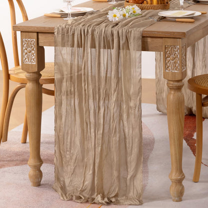 MLMC Nude Cheesecloth Table Runner Extra Long 13.3ft Boho Neutral Taupe Cheese Cloth Table Runner Extra Long Fall Decor 35 x 160 inches for Bridal Shower Party Outdoor Events Decor