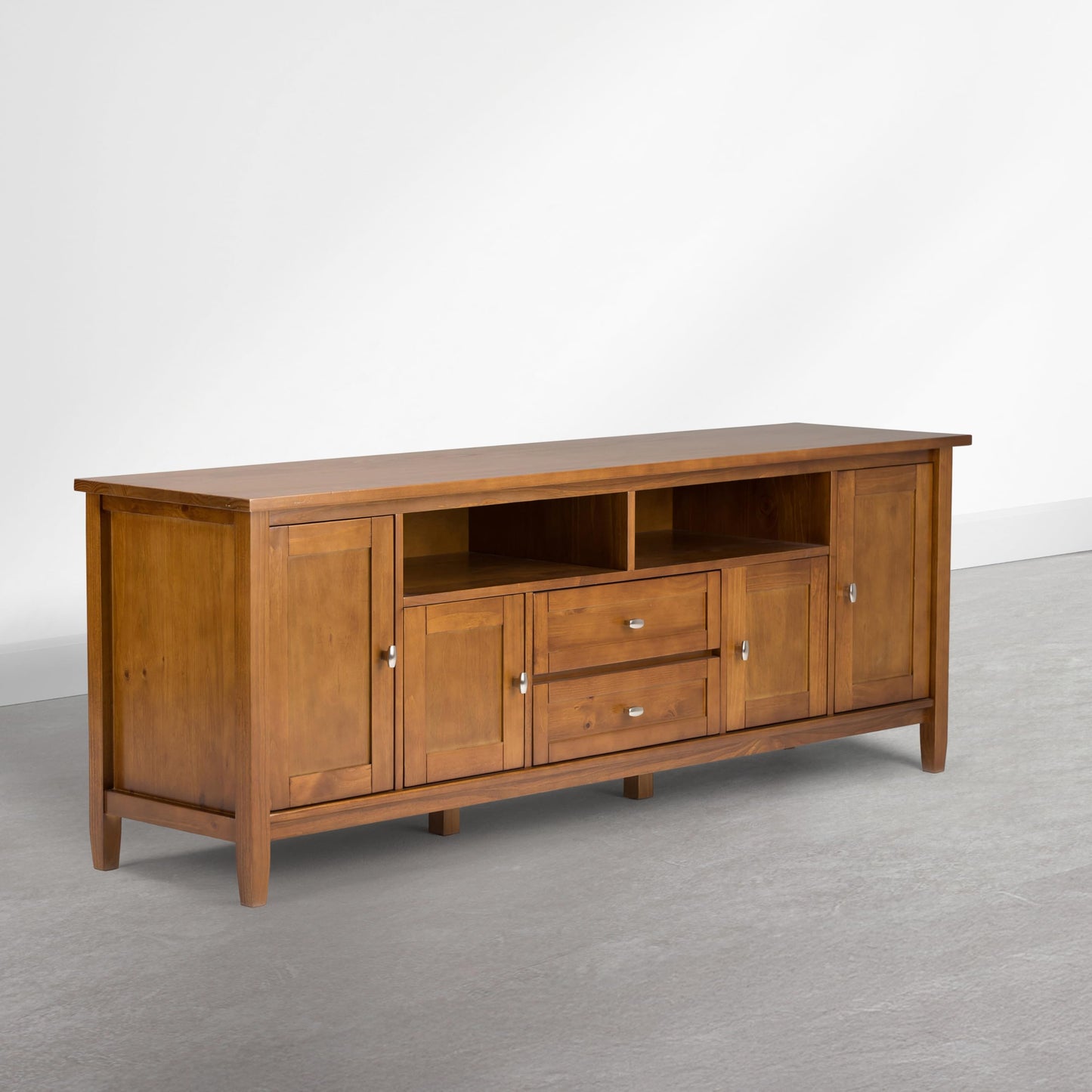 SIMPLIHOME Warm Shaker TV Stand - 72 inch Wide Solid Wood Media Console in Warm Honey Brown, Transitional Entertainment Center for Living Room for TVs up to 80 Inches with Cable Management