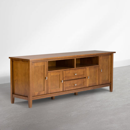 SIMPLIHOME Warm Shaker TV Stand - 72 inch Wide Solid Wood Media Console in Warm Honey Brown, Transitional Entertainment Center for Living Room for TVs up to 80 Inches with Cable Management