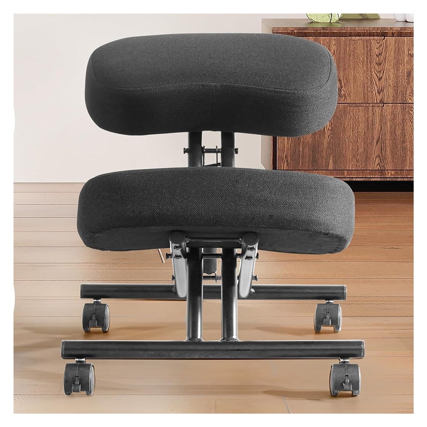 Office Chair Cross Legged Chair，Height Adjustable Kneeling Desk Chair with 4 Universal Wheels, Black Meditation Chair with Thick Seat, Ergonomic Kneeling Chair for Office/Classroom