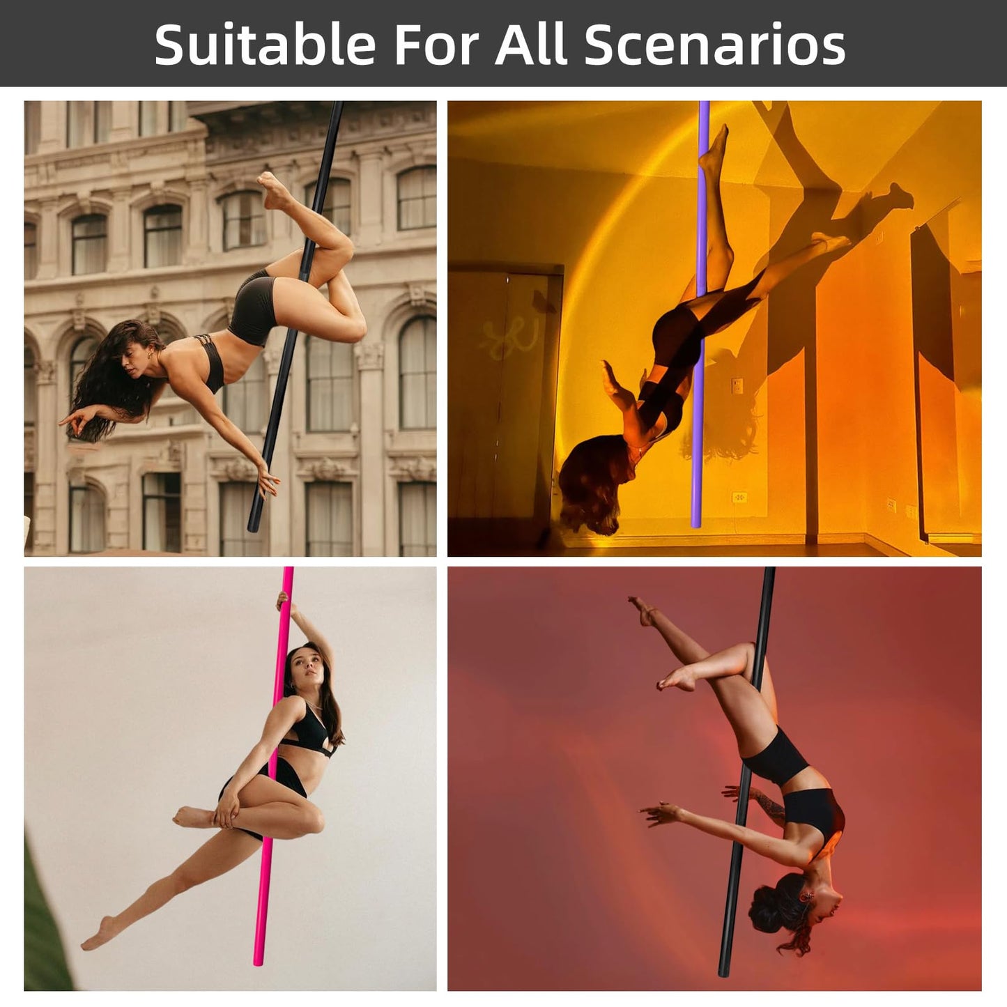 PRIOR FITNESS Aerial Flying Pole Set, Pink 3m Aerial Dance Pole W/Non-Slip Silicone Cover, SGS Professional Hanging Pole with Rigging Hardware, Portable for Home, Gym, Dance Club & Party