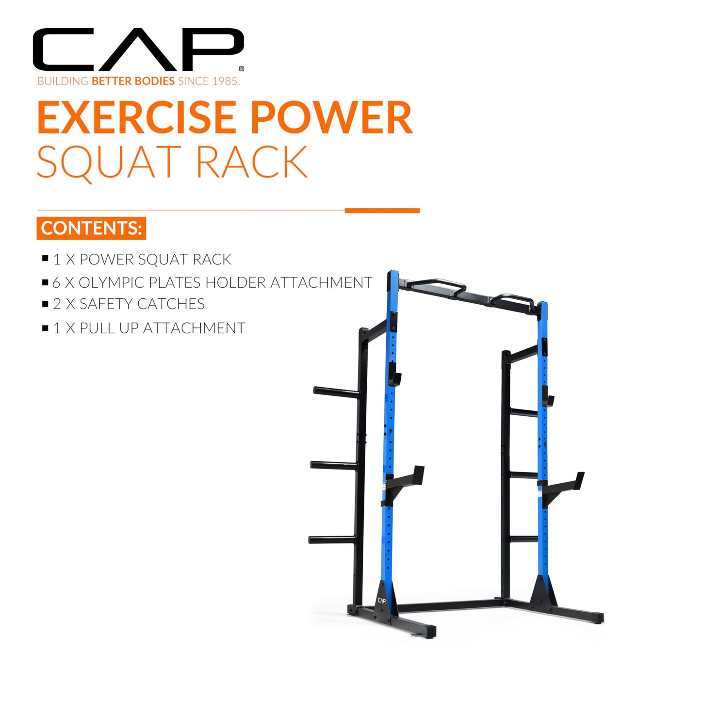 Cap Power Rack with Pull Up Bar & Attachments - Squat Rack & Strength Training Power Cage for Home Gym - Blue