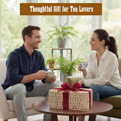 Sieral Tea Bag Organizer/Sugar Packet Holder with Lid 8 Compartment Paper Rope Woven Tea Storage Box for Chest Coffee Pill Condiment Organizer Wicker Divider Container for Countertop Drawer Shelf
