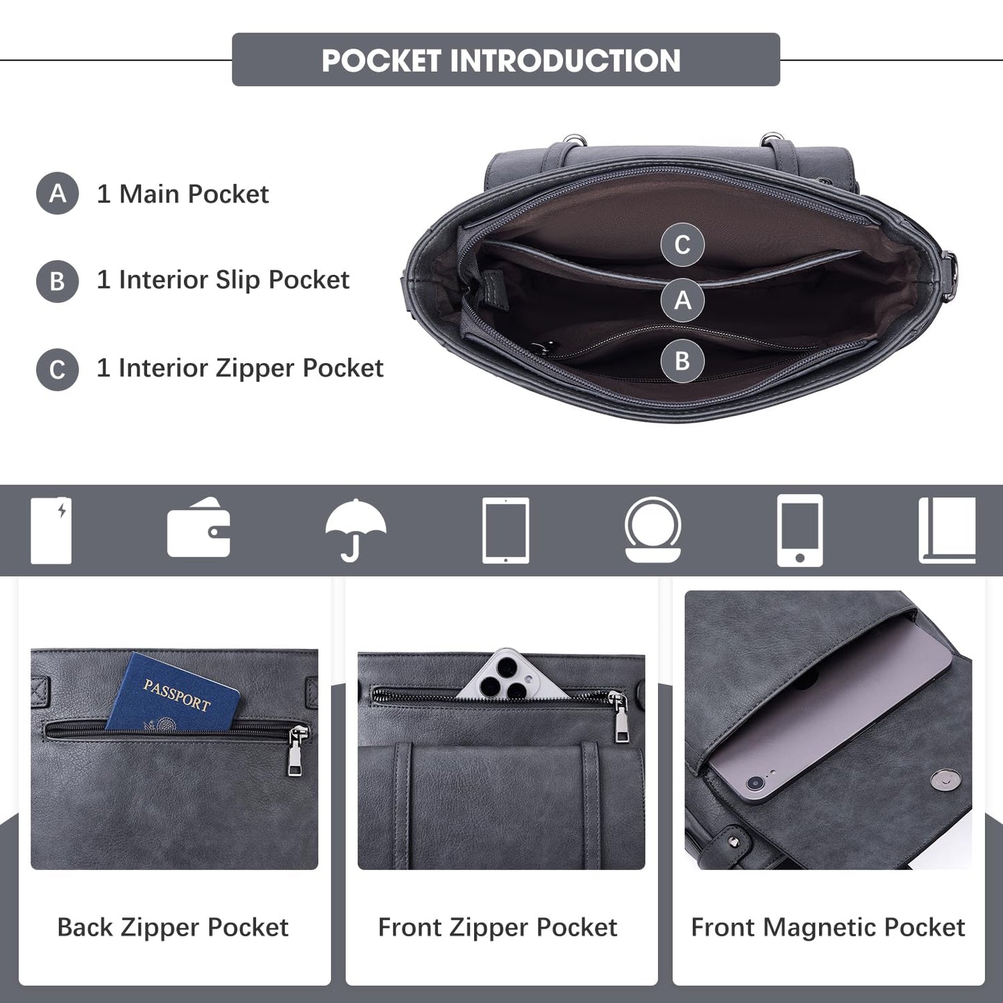 Roulens Crossbody Bags for Women,Multi Pocket Crossbody Purses Vegan Leather Shoulder Handbags Travel Purse Adjustable Strap