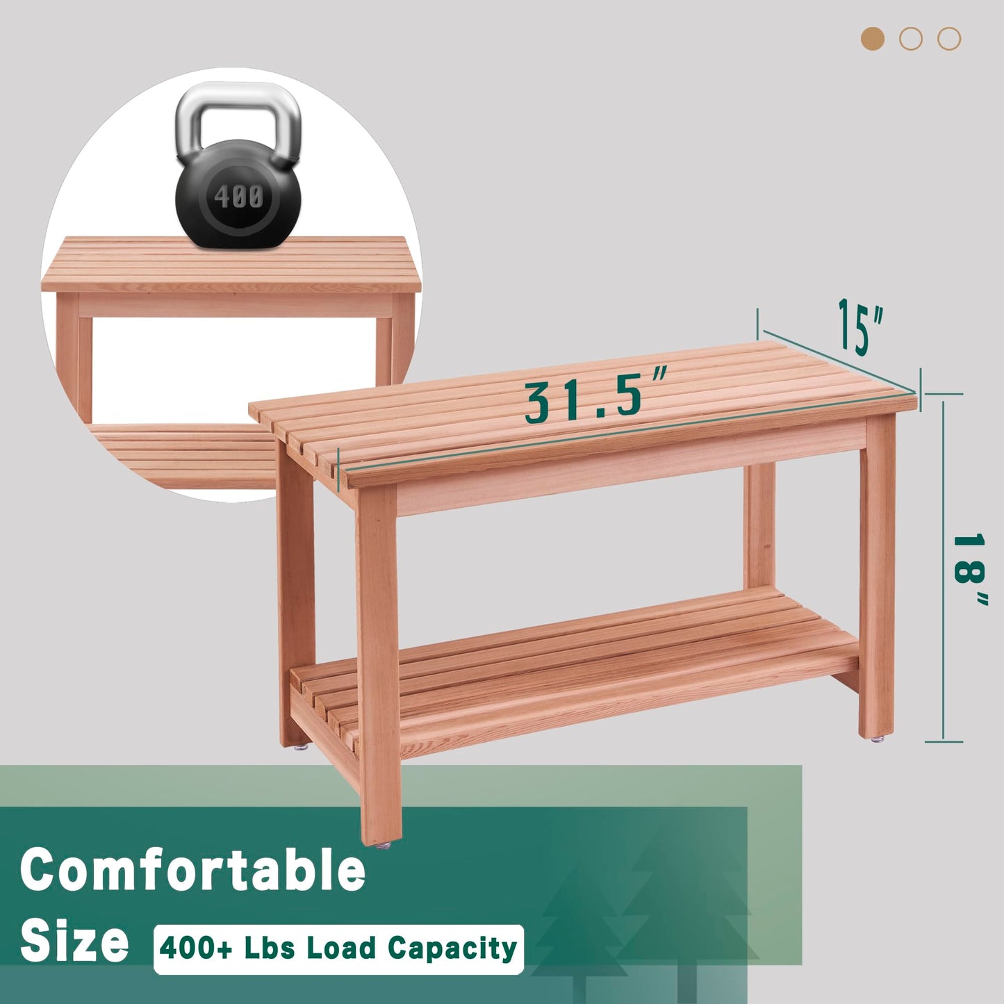 bingaai Western Red Cedar Sauna & Shower Bench 31.5" Fully Assembled – Strong, Durable, Soft-Touch, Insulating Cedar Wood Bench for Bathroom, Sauna, Indoor & Outdoor Use