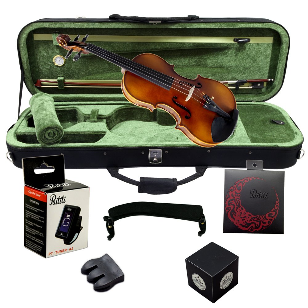 Paititi 4/4 Full Size PTVNHY100 Premium Hand Carved Ebony Fitted Violin Outfit with Case, Bow, String, Tuner, Mute and Rosin