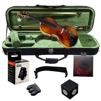 Paititi 4/4 Full Size PTVNHY100 Premium Hand Carved Ebony Fitted Violin Outfit with Case, Bow, String, Tuner, Mute and Rosin