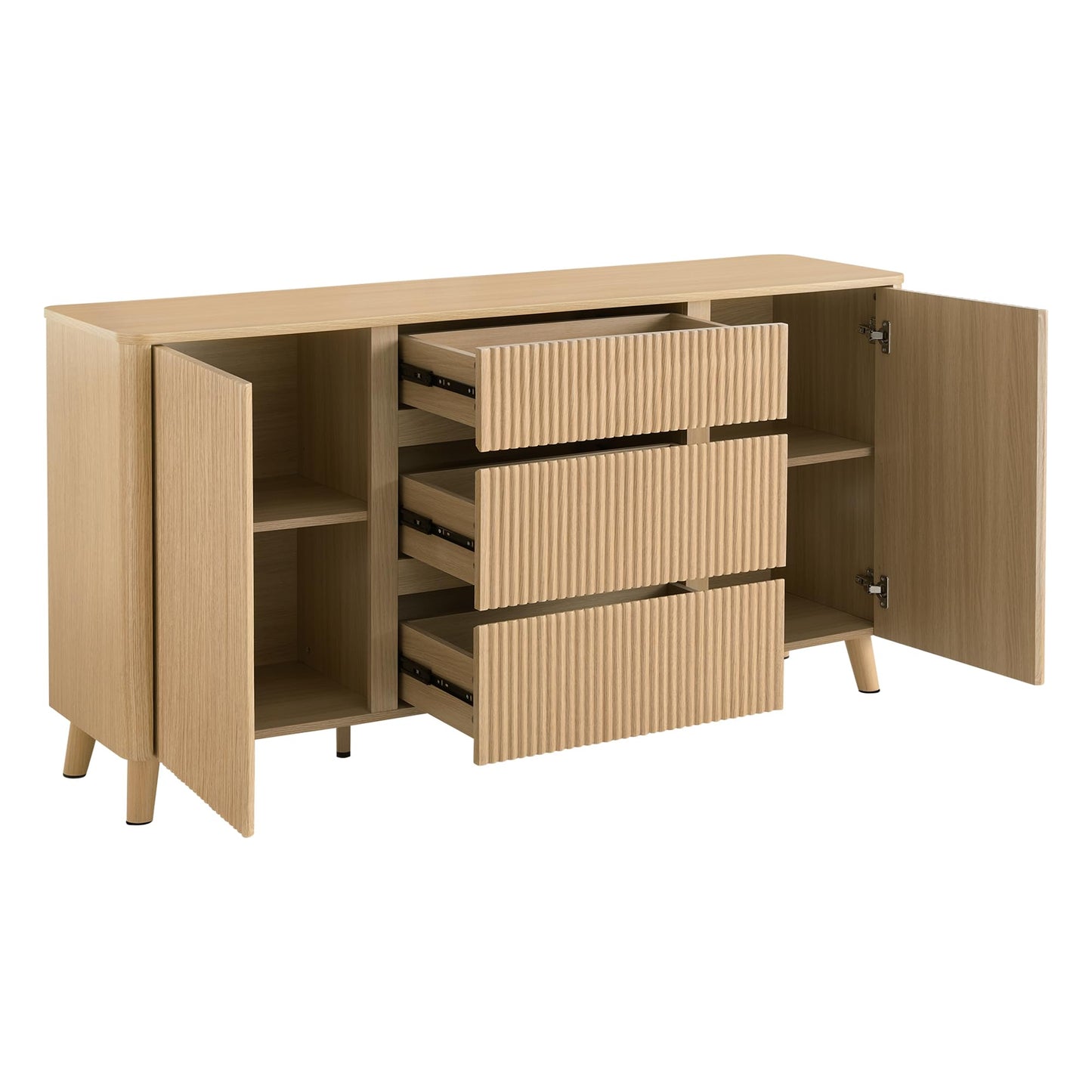 CHITA 62" Sideboard Buffet Cabinet with Storage, Fluted Cabinet with Drawers, Natural Oak
