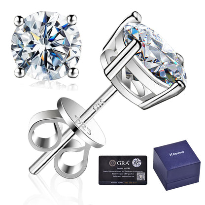 Moissanite Stud Earrings 2.0CT D Color,GRA 925 Sterling Silver Earrings for Men 18K White Gold Plating Earrings for Women,wedding earrings(1.0ct*2)