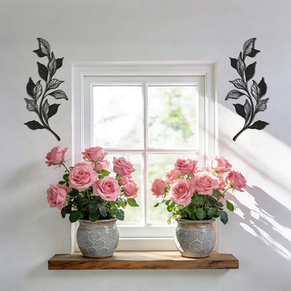 Slickss 14.6" 2 Pieces Metal Leaf Wall Art, 1mm Thick Matte Black Minimalist Vine Branch Decor, Above Door Bed Wall Hanging with Nail & Adhesive Mount Kit, Farmhouse Boho Decor for Home