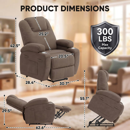 Flamaker Power Lift Chair Massage Recliner Chairs for Elderly - Ergonomic Design with Cup Holders & Side Pockets, Remote Control (Dark Brown)
