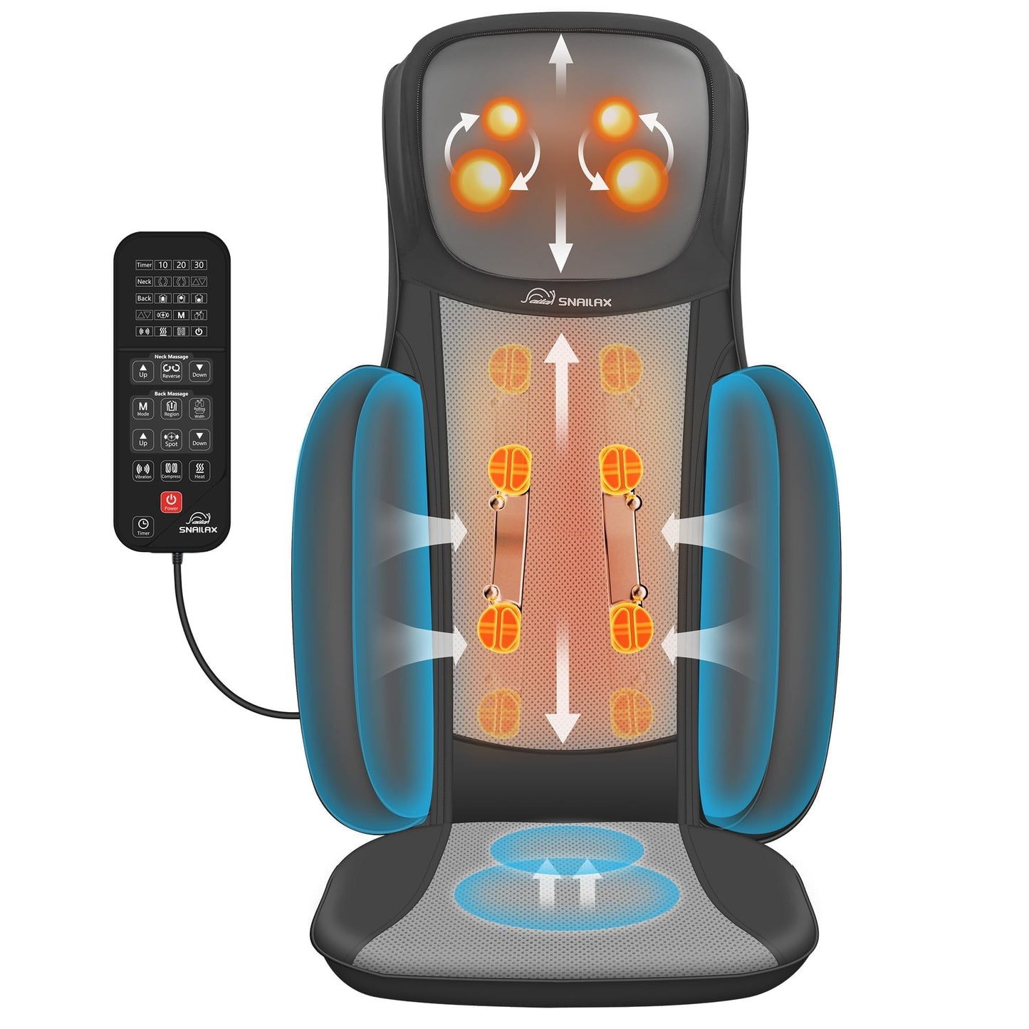 Snailax Shiatsu Neck Back Massager with Heat, Massage Chair Pad with Compression, Height-Adjustable Neck Massage Rollers Chair Seat Massager, Gifts for Men, Women