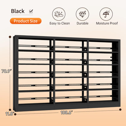 Jazipic 5-Tier Bookcase with Adjustable Storage Shelves, Metal Bookshelf with Book Stopper, Bookcase Shelf for Library, Office, Living Room (Black(1 Column,3 Combination Bookshelves))