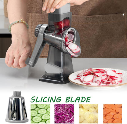 Dachenus Cheese Grater Rotary Cheese Grater,Versatile Cheese Shredder,Blades for Shredding, Grating, Slicing,Cheese Shredder with Suction Base and Cleaning Brush Kitchen Gift (gray)