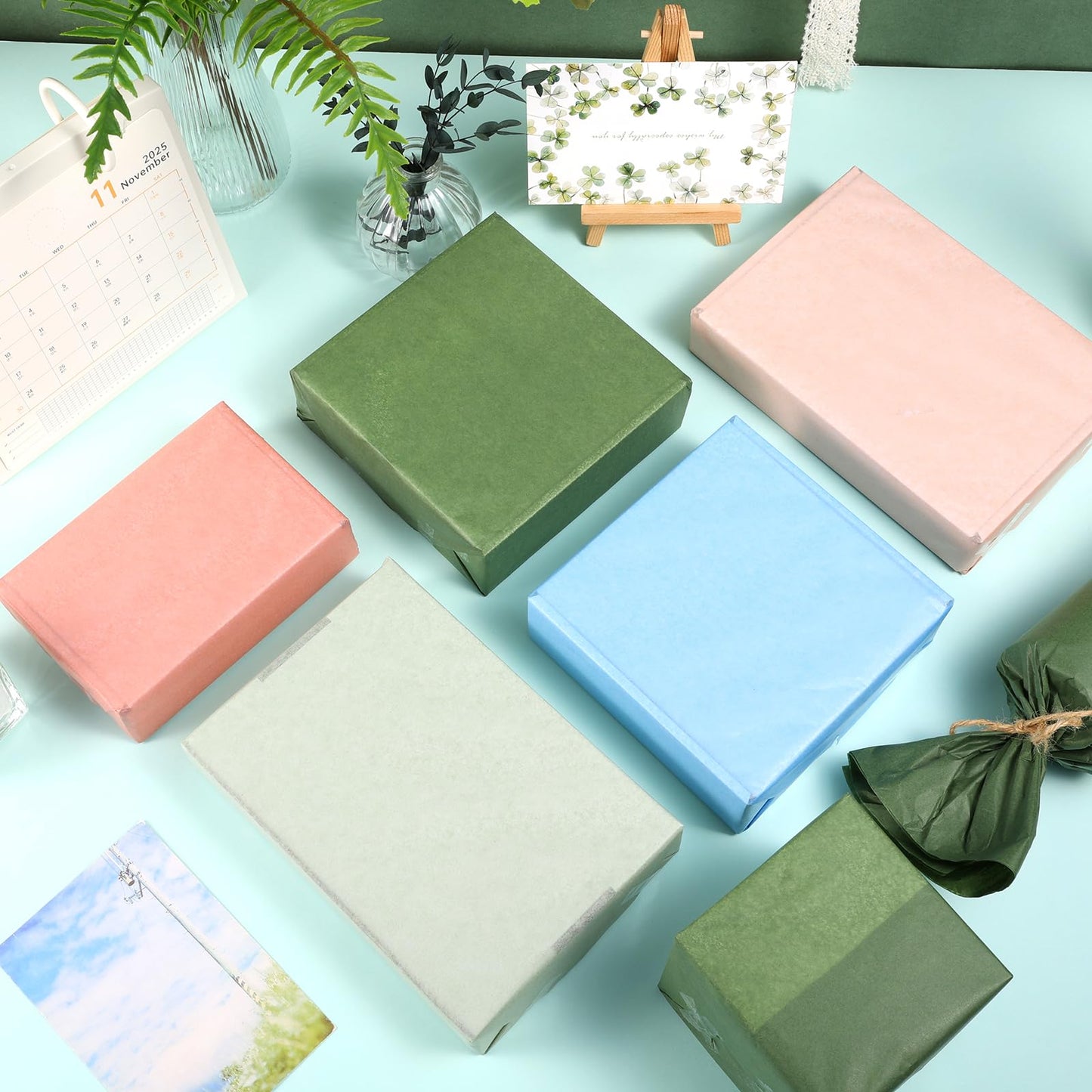 120 Sheets Morandi Series Gift Tissue Paper for Gift Bags, 20 x 14 Inch Sage Green Dark Green Cinnamon Light Blue Wrapping Paper for Birthday Wedding Baby Shower Art Crafts Christmas Party Supplies