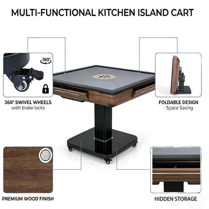 ComeWay Foldable Ultra-Thin Automatic Mahjong Table with Wheels, Mahjong Table Set with American Chinese & Filipino Style 42mm Numbered Tiles (with Hard Table Cover)