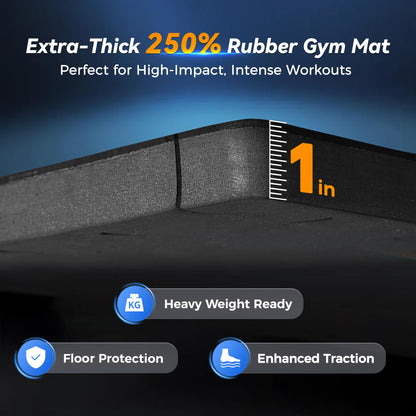 SUPERJARE 1" Extra-Thick Rubber Top Exercise Mat, Puzzle Gym Flooring for Home Gym, Gym Mat for Workout Equipment, Interlocking Floor Tiles with EVA Foam, 24 Pcs 96 Sq Ft, Black/Blue