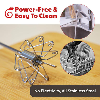 Stainless Steel Egg Beater - Easy to Use Semi-automatic Push-Down Zip Whisker - Rotary Hand Mixer for Beating Eggs, Frothing Milk, Blending, Mixing - Hand Whisk - 2 Pack (12 &14 Inch)