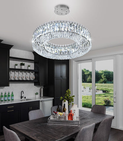 dolria Modern Crystal Pendant Lighting for Dining Room LED Dimmable Chandeliers Crystal Ceiling Light Fixtures for Living Room Foyer Hallway Entryway Silver