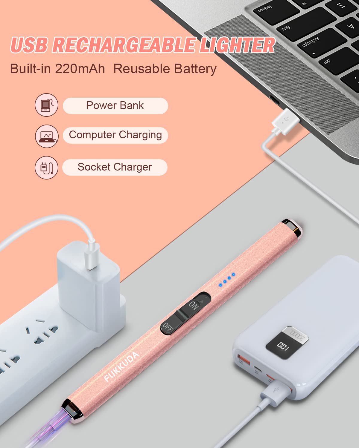 【Upgraded】 Dual Arc Electric Candle Lighter Rechargeable USB Lighter Plasma Arc Lighters for Candle (Rose Gold)