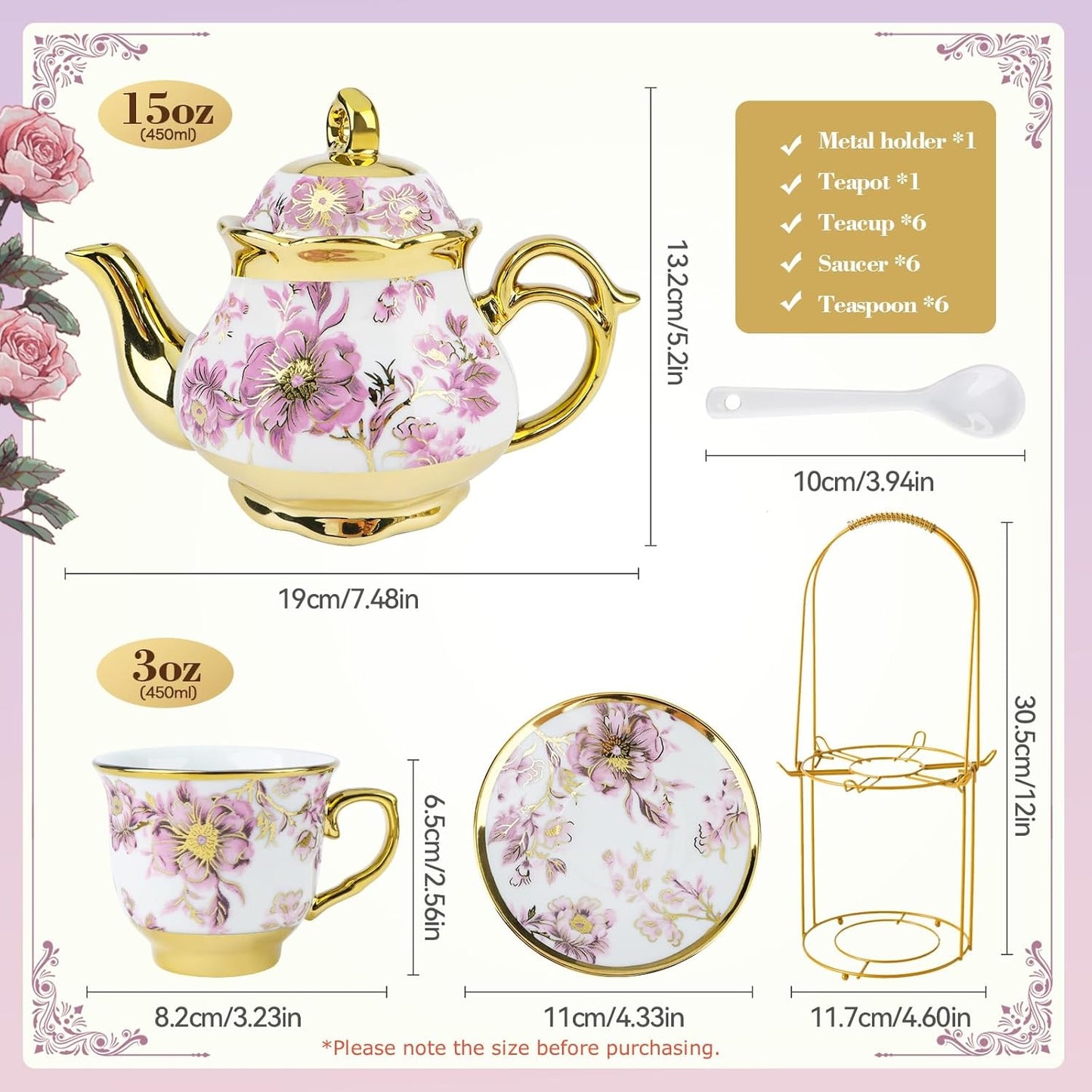 20 Set Set Set Set Purple/500ml) Pcs Porcelain Tea with Metal Holder, European Ceramic Tea for Adults, Adult Tea Gift