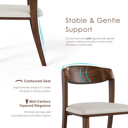 Furniture of America Nazaen IV Mid-Century Modern Solid Wood 20-inch Side Chairs Set of 2 with Curved Backrest, Semi-Handmade, Upholstered Seating for Home Kitchen, Dining Room, Rich Walnut