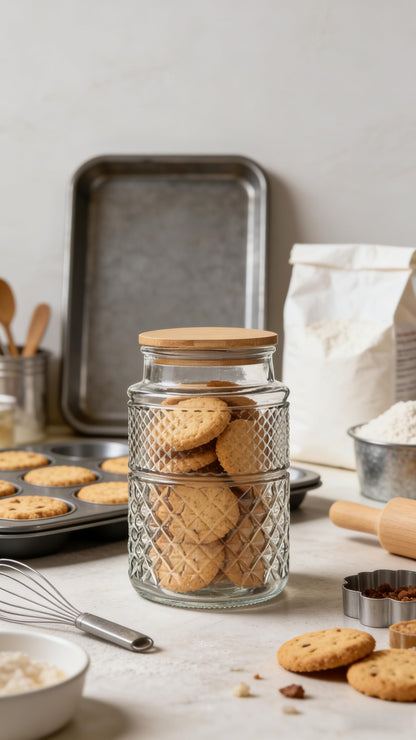 Large Glass Storage Jar, 60 FL OZ Glass Food Storage Containers with Bamboo Lid, Kitchen Containers Cereal Canisters Decorative Jar for Candy Snack Cookies Coffee Tea Nuts Airtight Jars