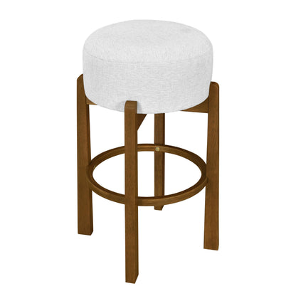 Christopher Knight Home Lera Modern Counter Height Bar Stools Set of 4, Fabric Round Stool Chair for Kitchen Island, Wooden Dining Room Chair, Upholstered Counter Stool with Footrest,Dark Walnut+Ivory
