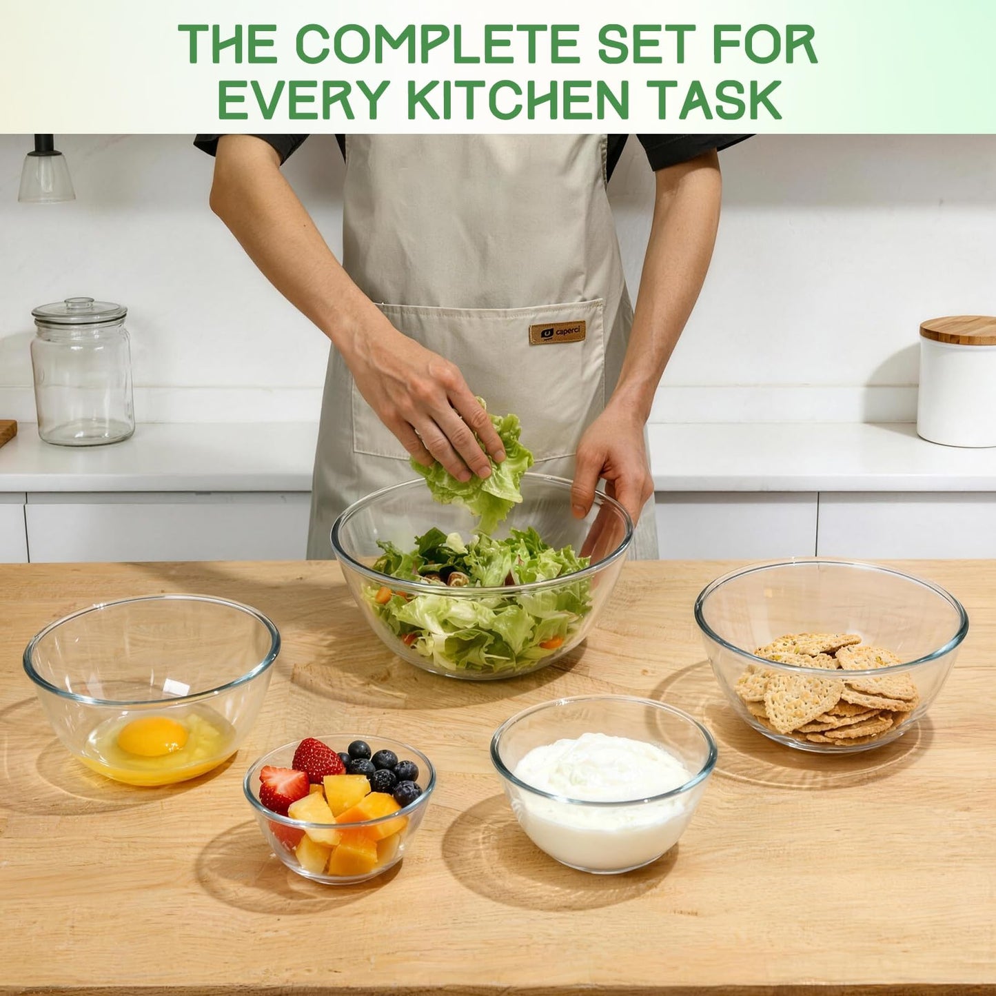 Glass Mixing Bowls with Lids Set(4.7QT, 2.9QT, 2.2QT, 1.1QT, 0.53QT), 5 Packs Thick Glass Bowls Set, Large Nesting Bowls for Kitchen Baking, Prepping, Cooking, Dishwasher, Oven, Microwave Safe