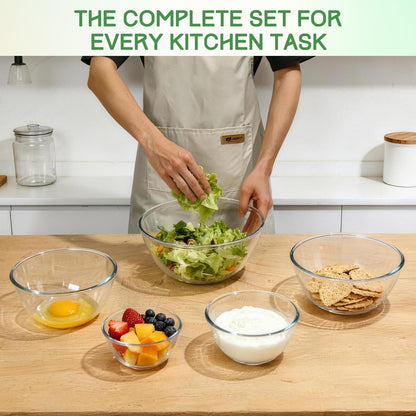 Glass Mixing Bowls with Lids Set(4.7QT, 2.9QT, 2.2QT, 1.1QT, 0.53QT), 5 Packs Thick Glass Bowls Set, Large Nesting Bowls for Kitchen Baking, Prepping, Cooking, Dishwasher, Oven, Microwave Safe