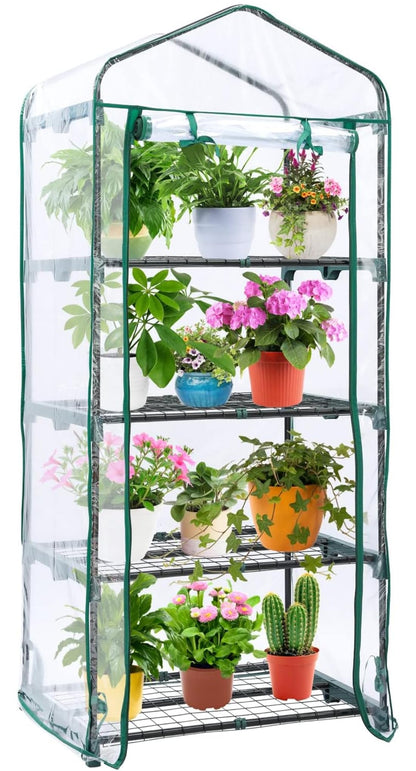 Mini Greenhouse for Outdoors Indoor: Ohuhu Small Green House with 4 Tier Shelves, Portable Plastic Greenhouses with Heavy Duty Transparent PVC Cover for Winter Garden Patio Backyard Porch Balcony