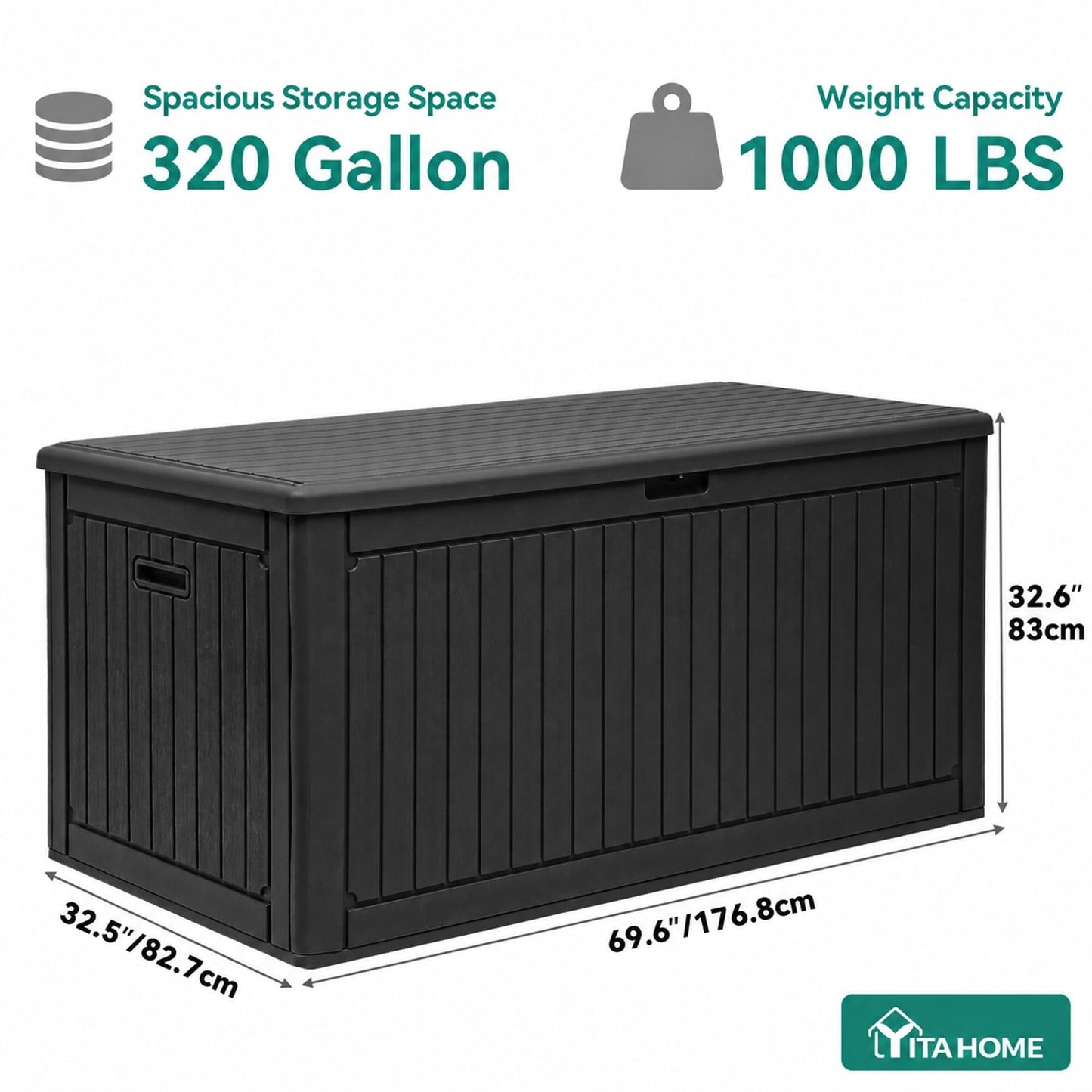 YITAHOME 320 Gallon Double-Wall Deck Box with Divider & Side Handles, Outdoor Large Storage for Patio Furniture Cushions, Garden Pool Accessories, Water Resistant & Lockable