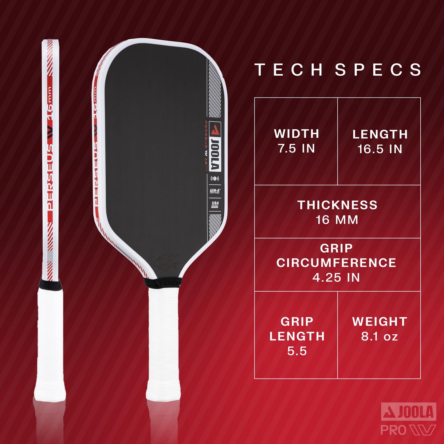 JOOLA Ben Johns Perseus Pro IV 16mm Pickleball Paddle - Tech Flex Power - Elongated Shape for Power & Spin - Propulsion Core Increases Power & Touch - UPA-A Certified - USAP Approved - NFC Chip