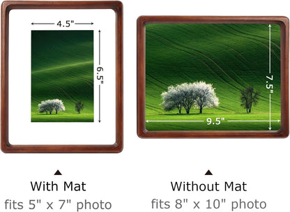 8x10 5x7, 1 Pack Oak Wood Photo Frame Matted to Solid Wood Photo Frame with Glass, Tabletop & Wall Mount
