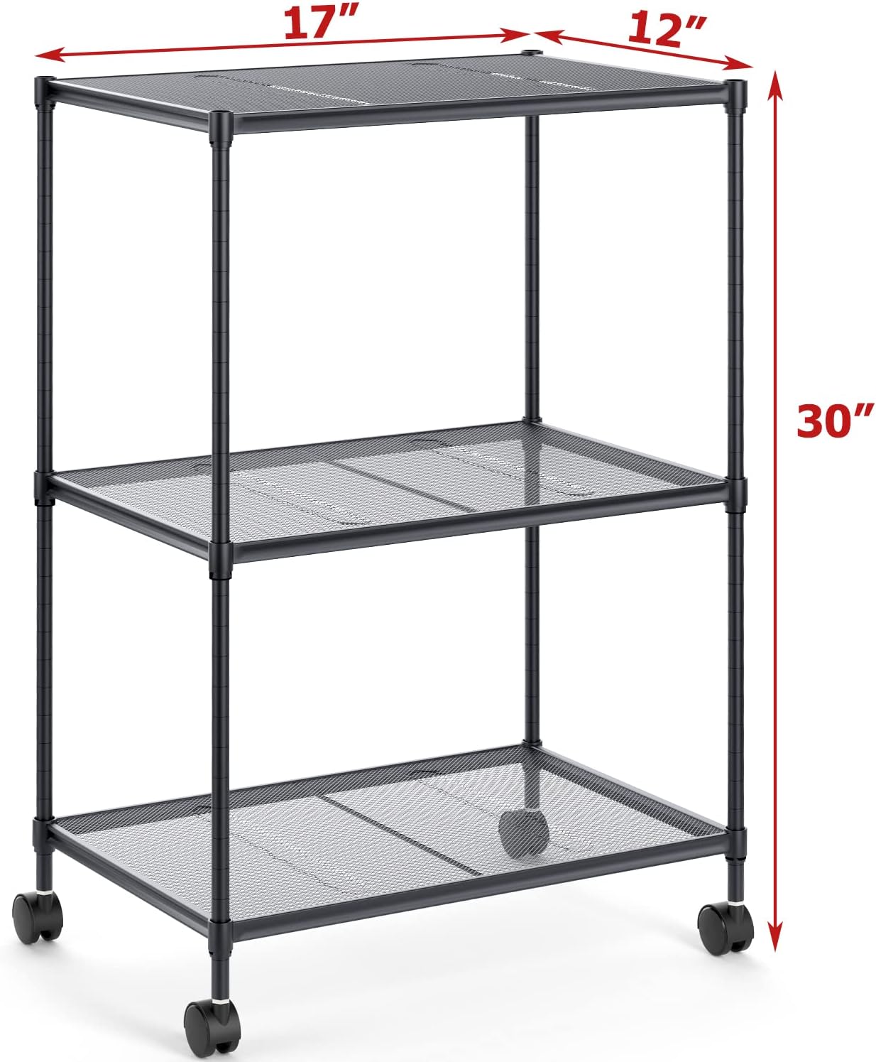 OVICAR 3-Tier Wire Storage Shelves, Adjustable Shelving Units with Wheels for Kitchen Pantry, Bathroom, Garage