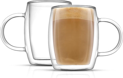 13.5-Ounce Set 2 JoyJolt Double Wall Glasses Insulated Mugs Double Walled Glass Cups For Coffee Tea