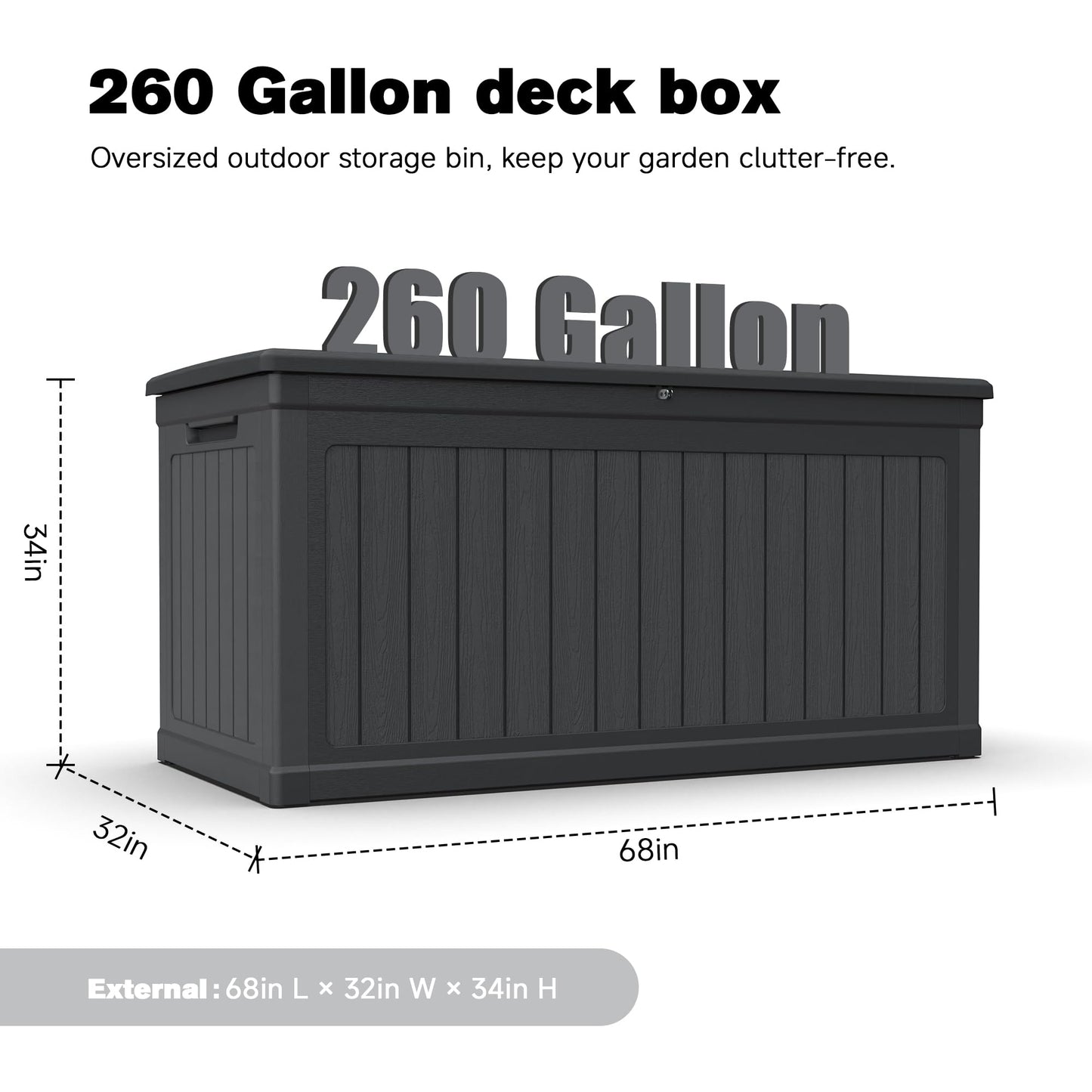 Seeheool 260 Gallon Large Outdoor Storage XXL Deck Box for Patio Furniture, Outdoor Cushions, Garden Tools and Sports/Pools Equipment, Waterproof Resin, Lockable, Black