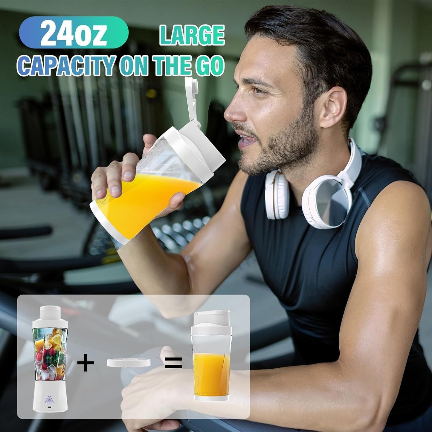 Portable Blender, 360W Personal Blender for Shakes and Smoothies for Kitchen, 24 Oz BPA Free Traveling Juicer Cup and Lid with 6 Blades, Self Cleaning Portable Juicer for Kitchen/Travel/Gym, Black