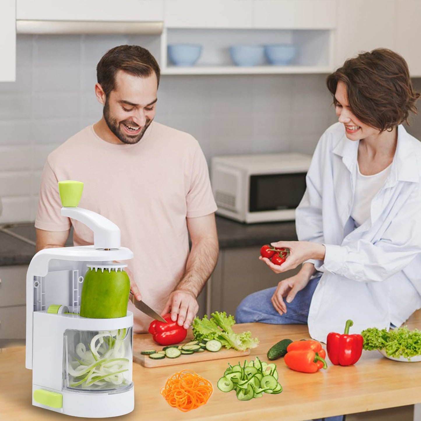 Spiralizer Vegetable Slicer 4 in 1 Rotating Blades Veggie Spiralizer, Zucchini Spiral Noodle Maker with Strong Suction Cup Vegetable Cutter Slicer Spiralizer
