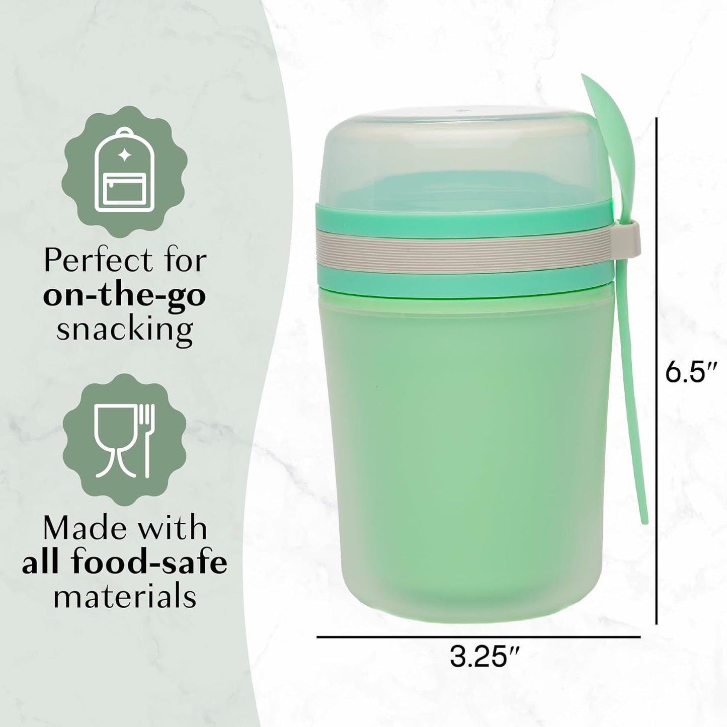 Goodful Double Wall Insulated Yogurt Container - Leak Proof Snack Container with Reusable Spoon, 14-Ounce, Green