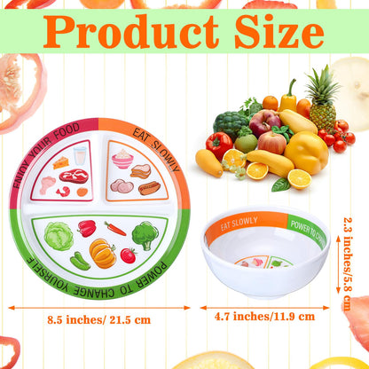 Tioncy 8 Pcs Bariatric Portion Control Set with 4 Bariatric Plates 4 Portion Control Bowls for Adults Diet Balanced Eating Weight Loss Serving Plans (Stylish)