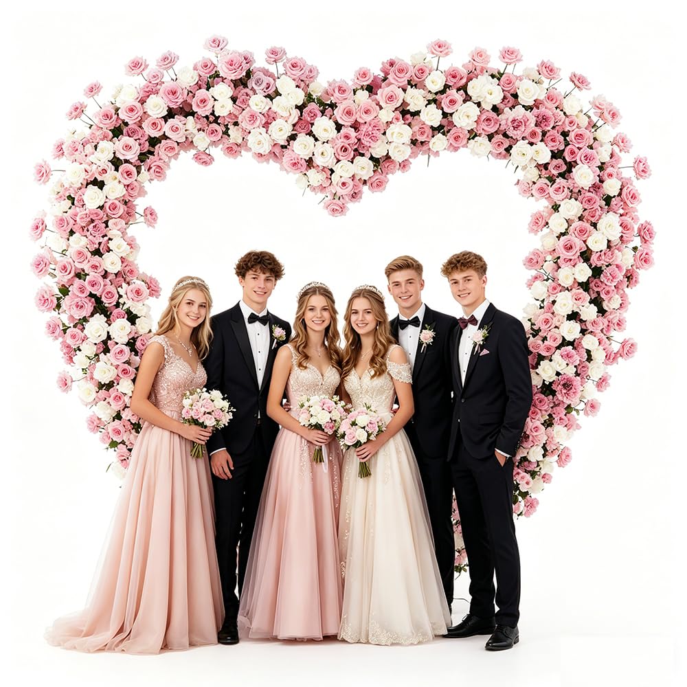Heart Arch Stand for Proposal, Artificial Flower Heart-Shaped Arch Backdrop for Proposal, Wedding, Party Decor Decoration, Indoor & Outdoor Use with Roses (Purple+White)