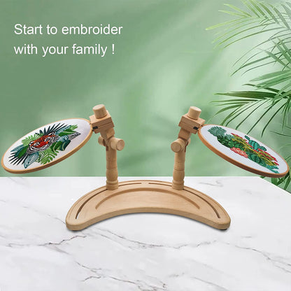 Adjustable Embroidery Stand, Wooden Hoop Stand Holder,Desktop 360° Rotating Embroidery Kit Lap Frame,B