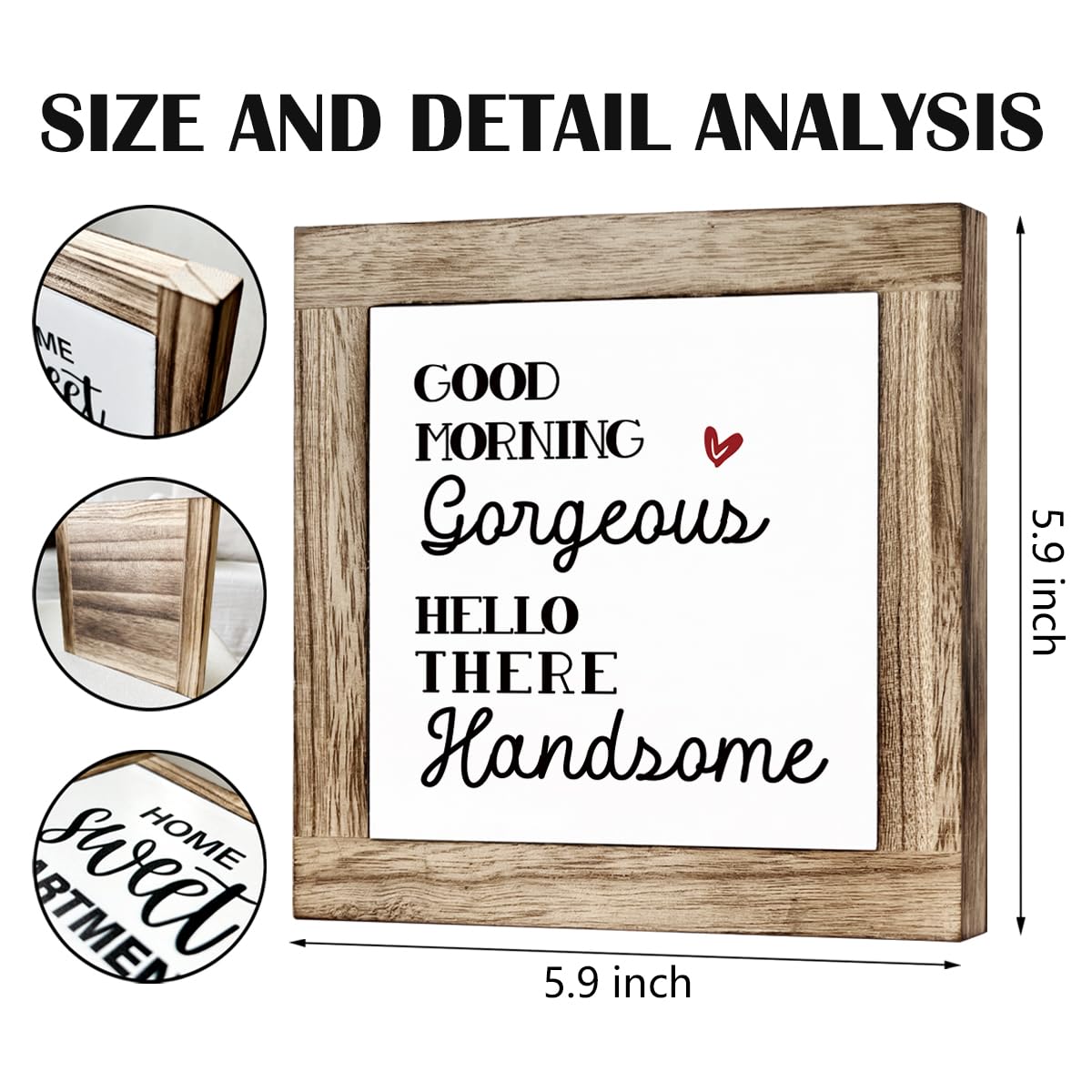 Farmhouse Table Decor, Funny Wood Sign, Decorative Wooden Signs and Plaques, Bathroom Decor, Rustic Home Decors, Good Morning Gorgeous Hello There Handsome Sign 5.9×5.9×0.7inches