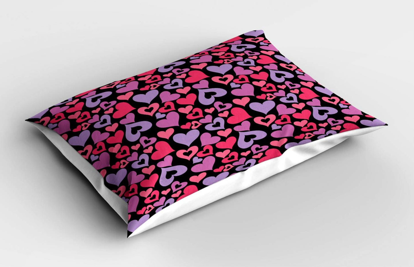 Ambesonne Love Pillow Sham, Silhouette Hearts Pinkish Romantic Shapes Valentines Day Celebration Happy Cheerful, Decorative Standard Queen Size Printed Pillowcase, 30" X 20", Lilac Pink Lavender