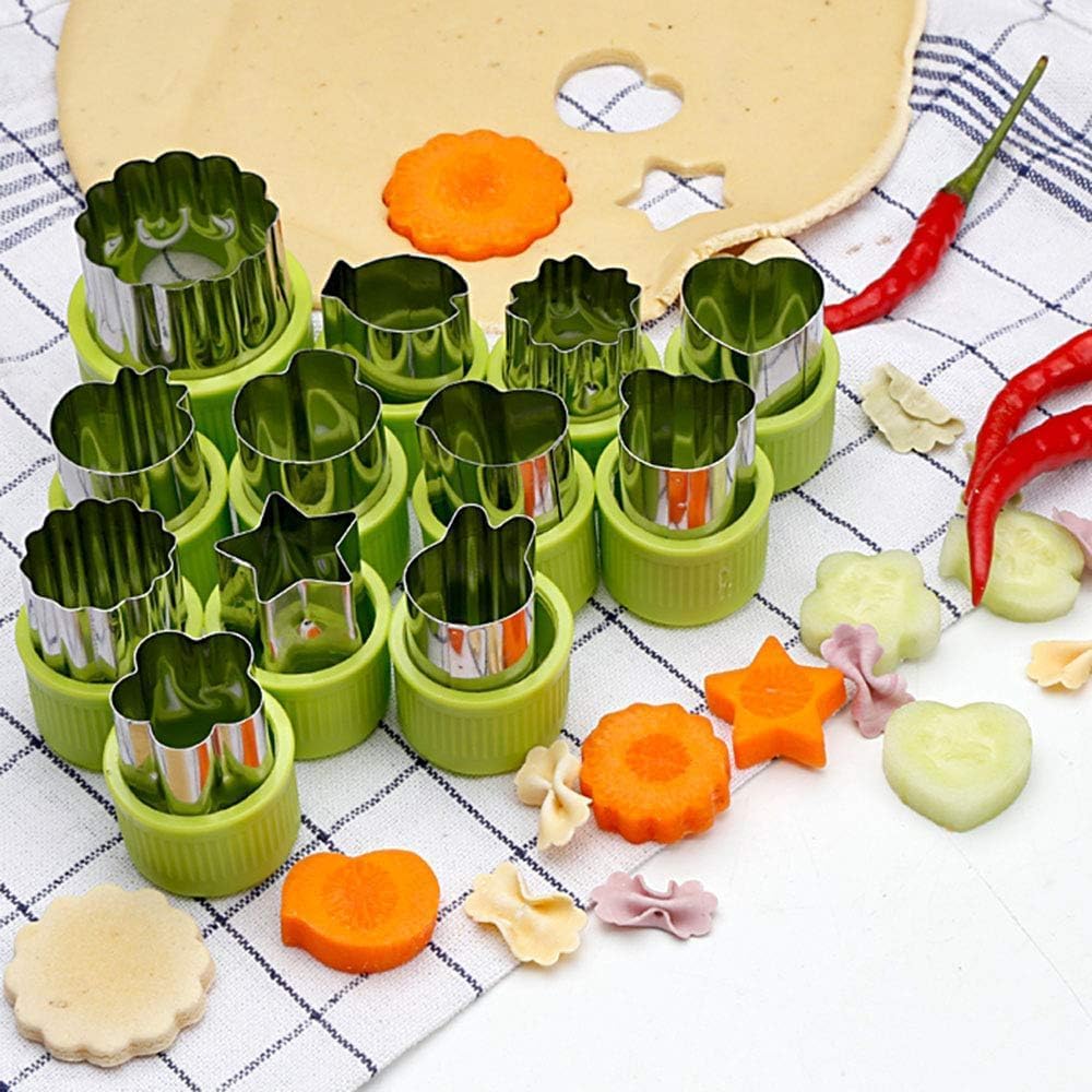 LetGoShop Cookie Cutter Sets for Kids, 12 Shapes Biscuit Cutters with Safety Handle & 10 Cartoon Food Forks