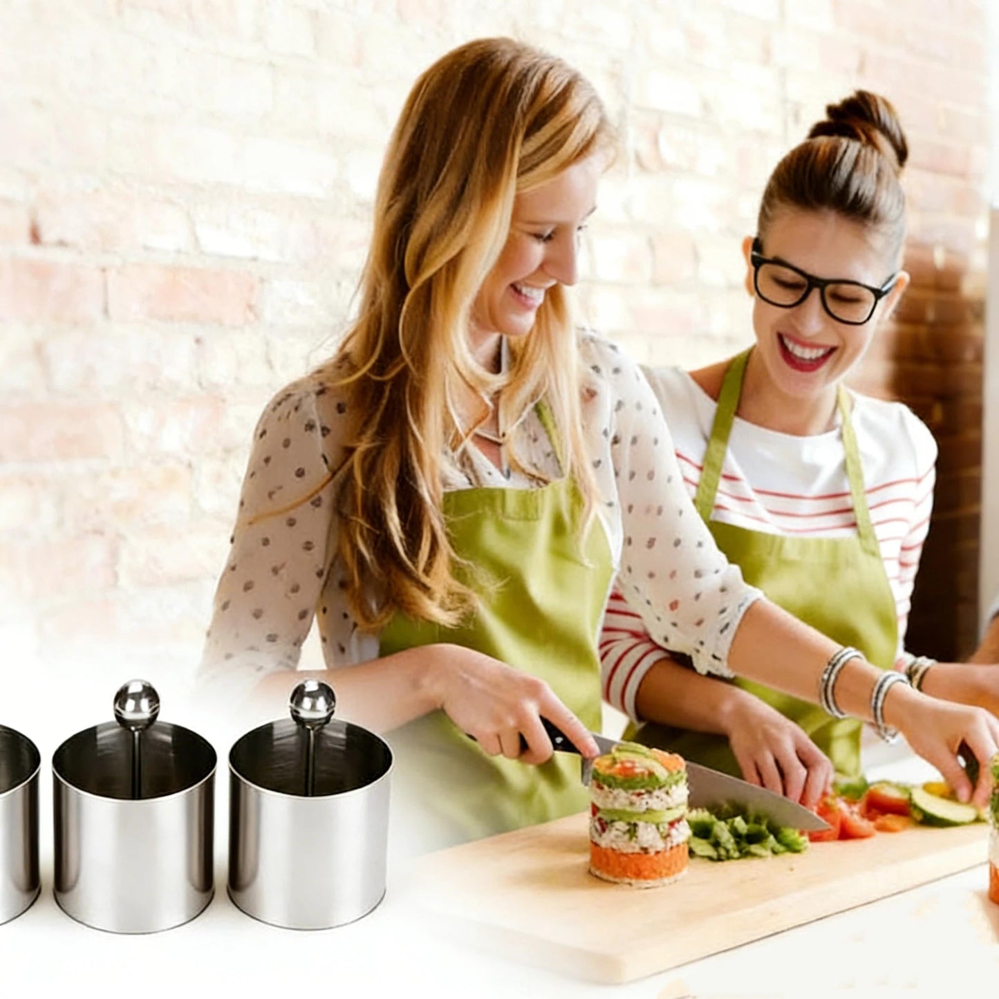 Set of 3 Stainless Steel Sushi Tower Mold, Round Mousse Cake Ring Molds with Pushers, Tuna Tartare Mold Ring for Home Kitchen Use
